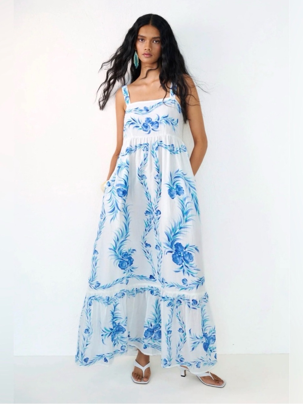 Banjanan Danielle Maxi Dress Floral White Blue Sundress Medium